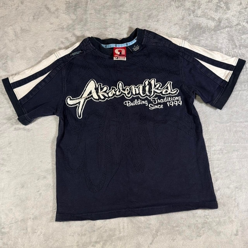 90s Vintage Akademiks Graphic Tee | Made in USA | Navy | XS